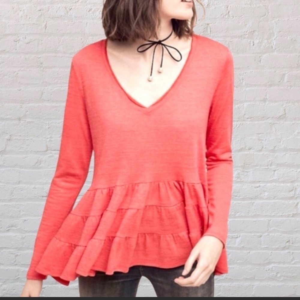 Anthropologie Deletta Thea Pink Ruffle Top